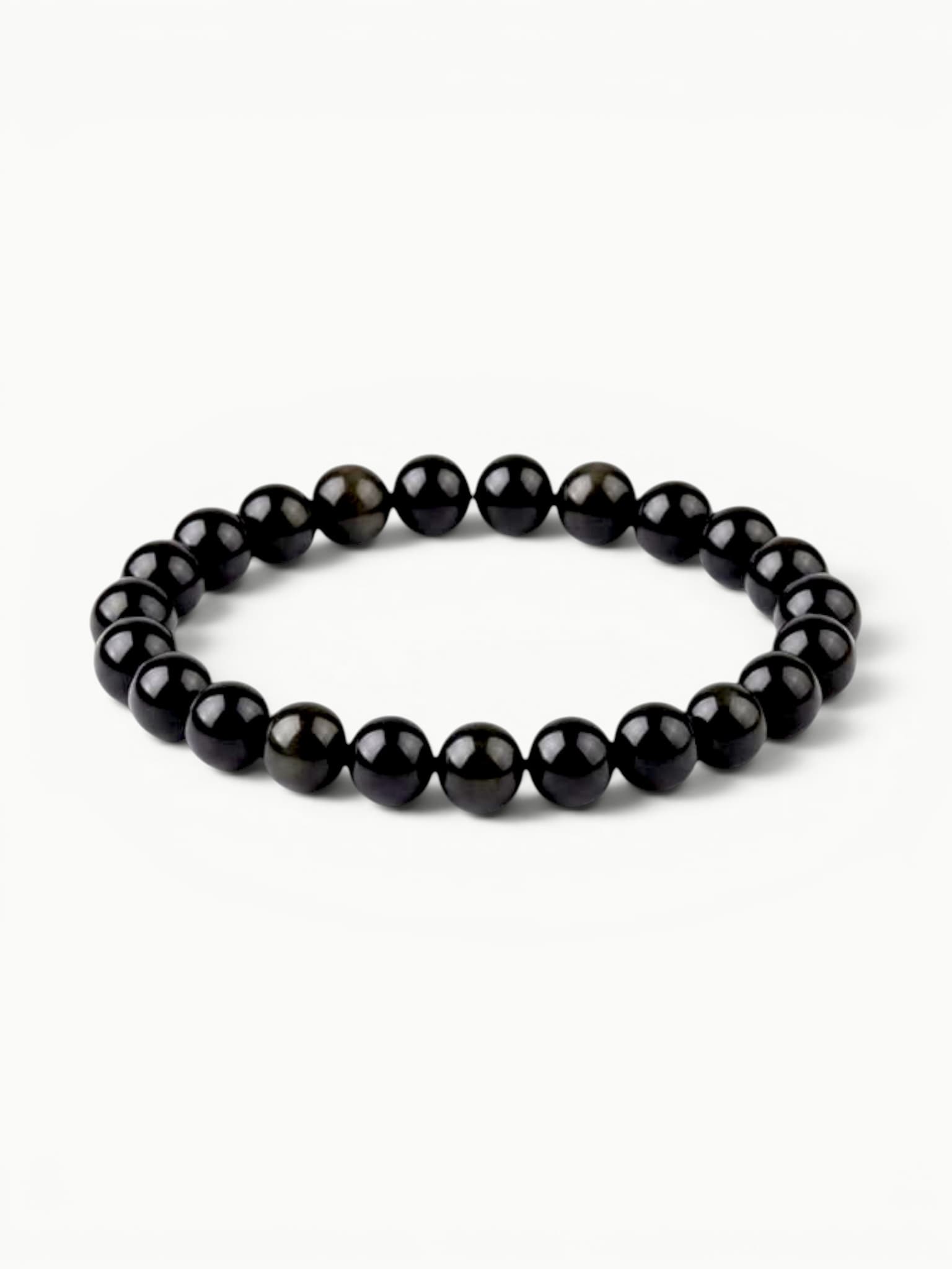 Glossy Black Obsidian Beaded Stretch Bracelet