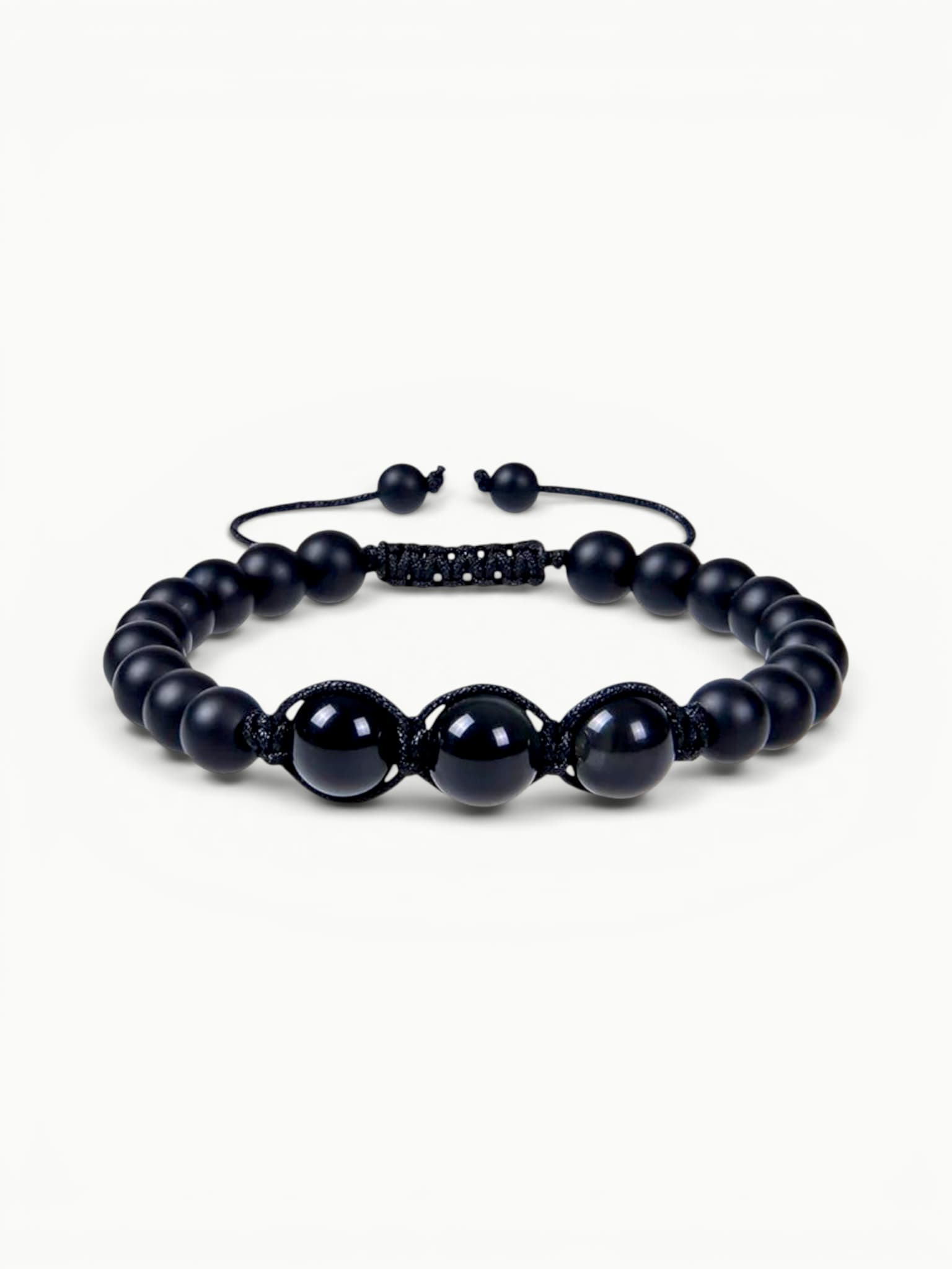Black Obsidian Adjustable Macramé Bracelet